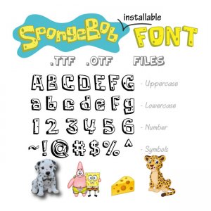SpongeBob FONT ttf otf Installable Fonts for PC or Mac, Cheese Font, Leopard Font, Dalmatian Font, Cheetah Font, Wildcat Font, Lynx Font