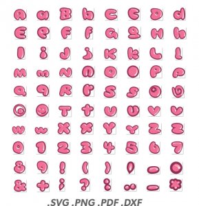 Bubble Gum Font SVG Alphabet Letter Number Symbol SVG PNG PDF DXF