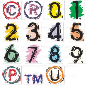 Pastel Color Numbers Copy right Registered Trade Mark Sign SVG PNG PDF DXF