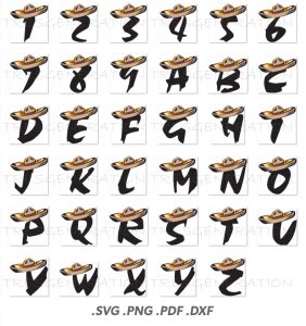 Sombrero Mexican Hat Alphabet Letter Number Font Svg Png Pdf Dxf Fiesta Cut Cinco De Mayo