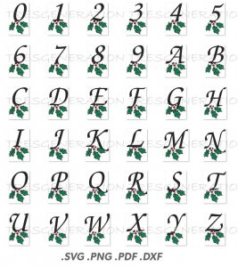 Christmas Ivy Font Alphabet Letter Number Svg Png Pdf Dxf