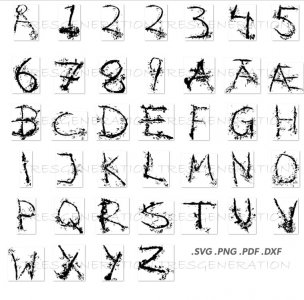 Brush Dry Spot Font SVG Alphabet Letter Number Png Pdf DXF
