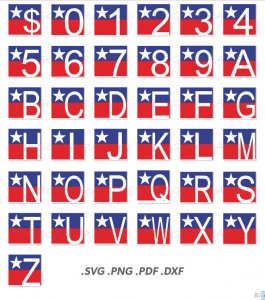 US Patriotic Flag Font Svg Texas Flag Alphabet Letter Number Png Pdf Dxf